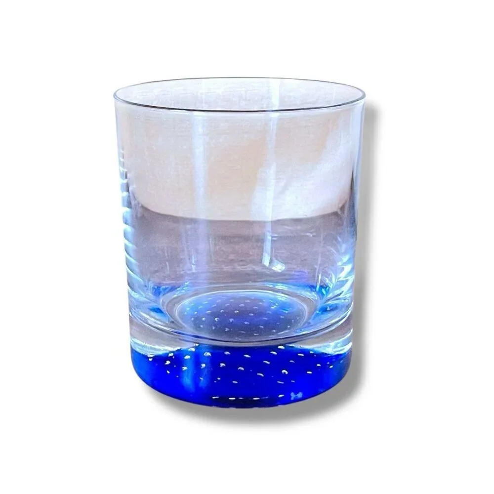 Vintage American Atelier Old Fashioned Rocks Glasses Blue Controlled Bubble 2 Pc